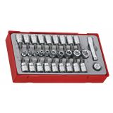 30-elementowy zestaw nasadek TX z chwytem kwadratowym 1/4" i 3/8", Teng Tools TTTX30      