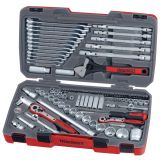 106-elementowy zestaw narzędzi nasadowych z chwytem kwadratowym 1/4", 3/8" i 1/2". Teng Tools TM106