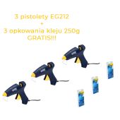 Zestaw 3 pistoletów do kleju na gorąco Rapid EG212 i 3 opakowań kleju 250g