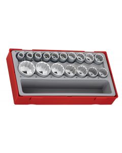 17-elementowy zestaw nasadek 12-kątnych z chwytem kwadratowym 1/2", Teng Tools TT1217