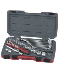 Zestaw narzędzi nasadowych 3/8" i kluczy płasko-oczkowychTeng Tools T3840